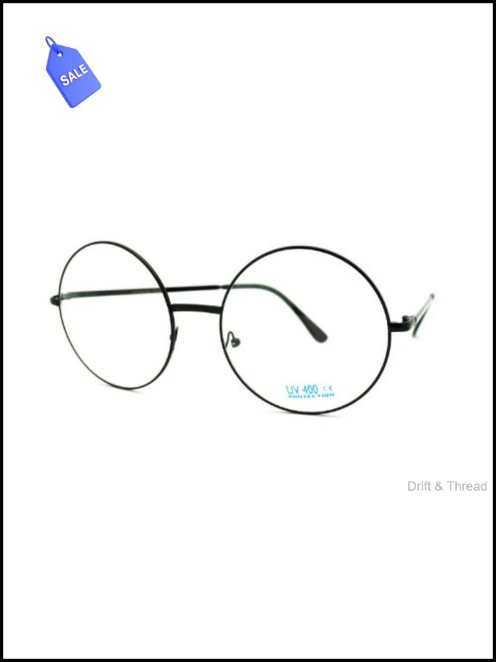 Oversized Round Circle Metal Frame Clear Lens UV400 Sunglasses